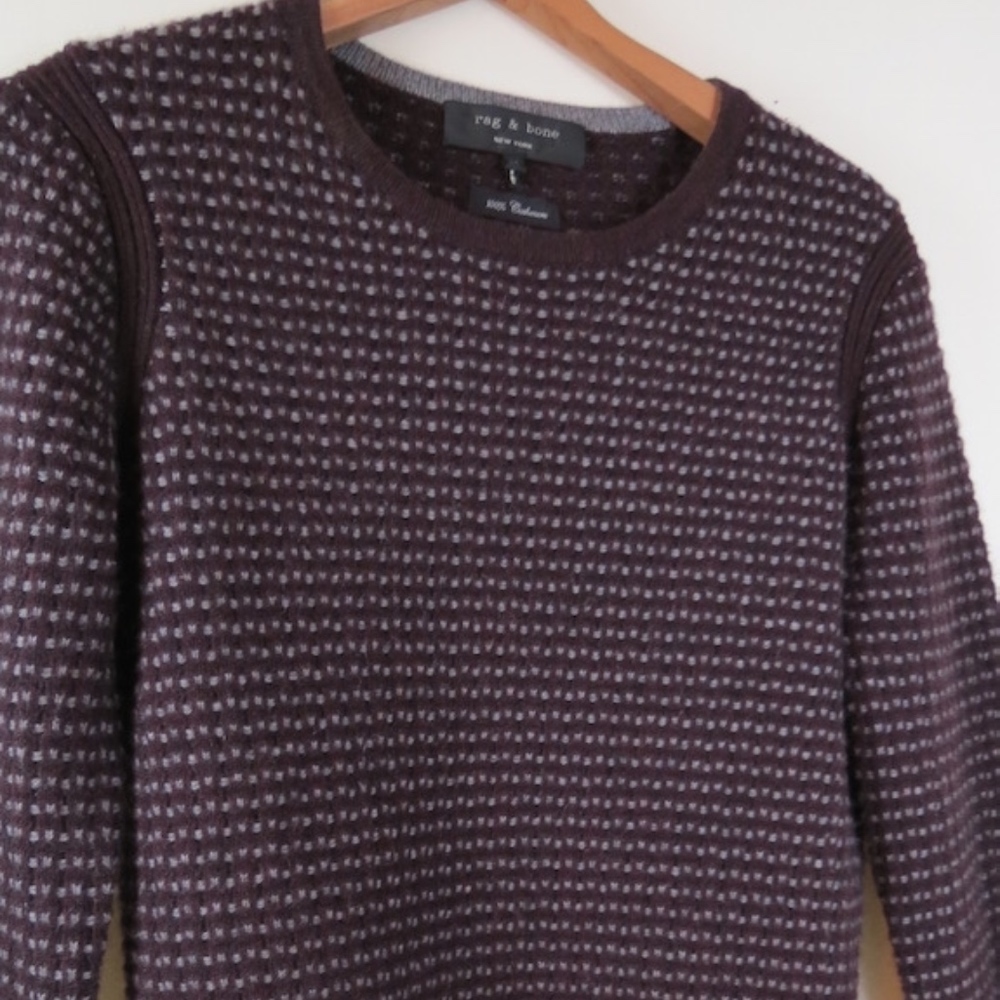 Rag & Bone Women's Cashmere Crewneck Sweater in Dark Plum with Light Gray Patter - Picture 2 of 6
